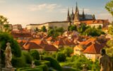 Vrtbovská zahrada v Praze s výhledem na Pražský hrad
