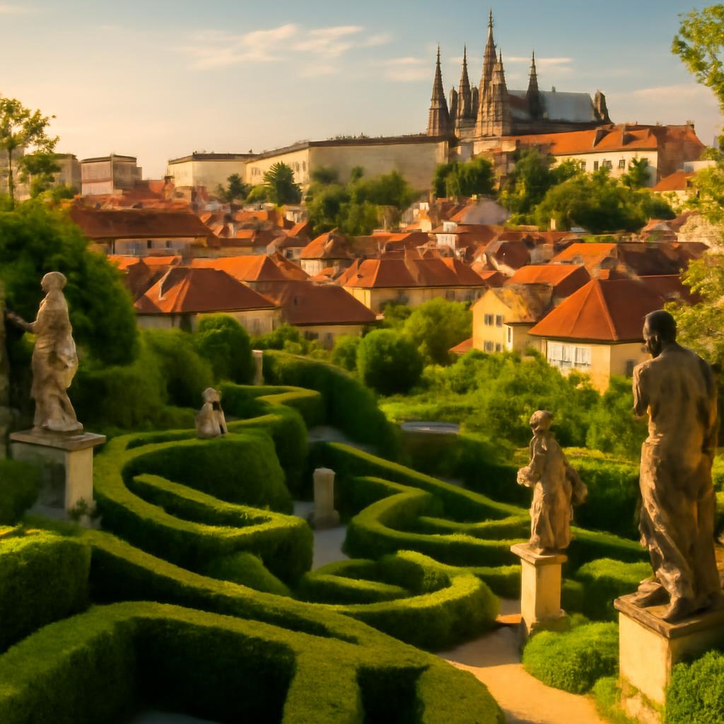 Vrtbovská zahrada v Praze s výhledem na Pražský hrad