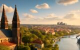 Vyšehrad – Bazilika sv. Petra a Pavla a pohled na Vltavu, klidné odpoledne mimo turistické davy