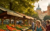 Farmářské trhy v Praze – čerstvé letní ovoce a zelenina na stáncích