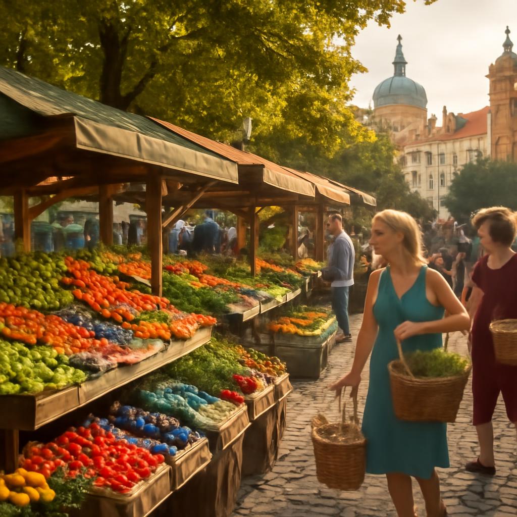 Farmářské trhy v Praze – čerstvé letní ovoce a zelenina na stáncích