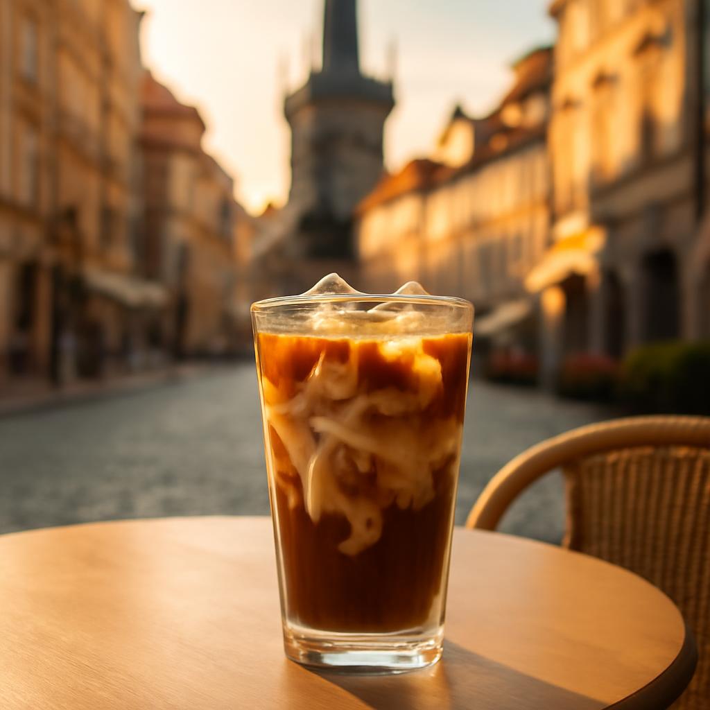 Ledová káva na letní zahrádce pražské kavárny
