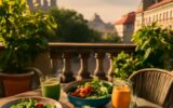 Vegetariánské a veganské letní jídlo na terase v Praze