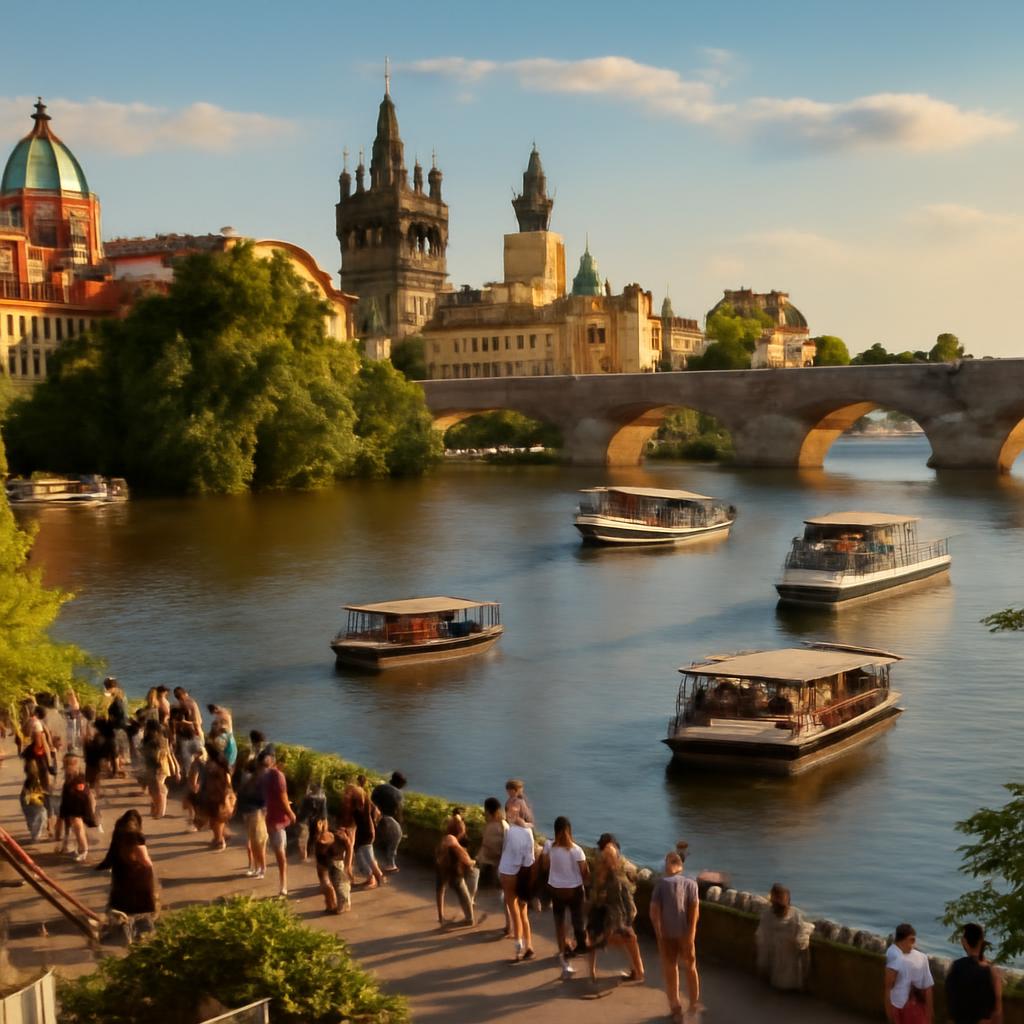 Letní víkend v Praze – Karlův most a Vltava se projížďkami na lodích