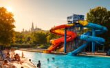Letní koupaliště a aquapark v Praze za slunečného dne