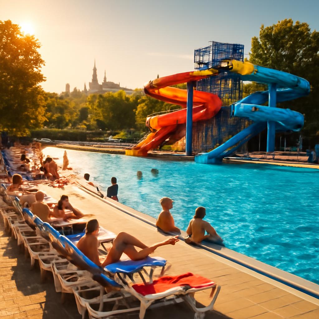 Letní koupaliště a aquapark v Praze za slunečného dne