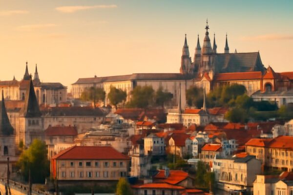 Letní Praha za 24 hodin – pohled na Karlův most a Pražský hrad v ranním světle