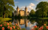 Zamek Konopiste a zamecky park v lete