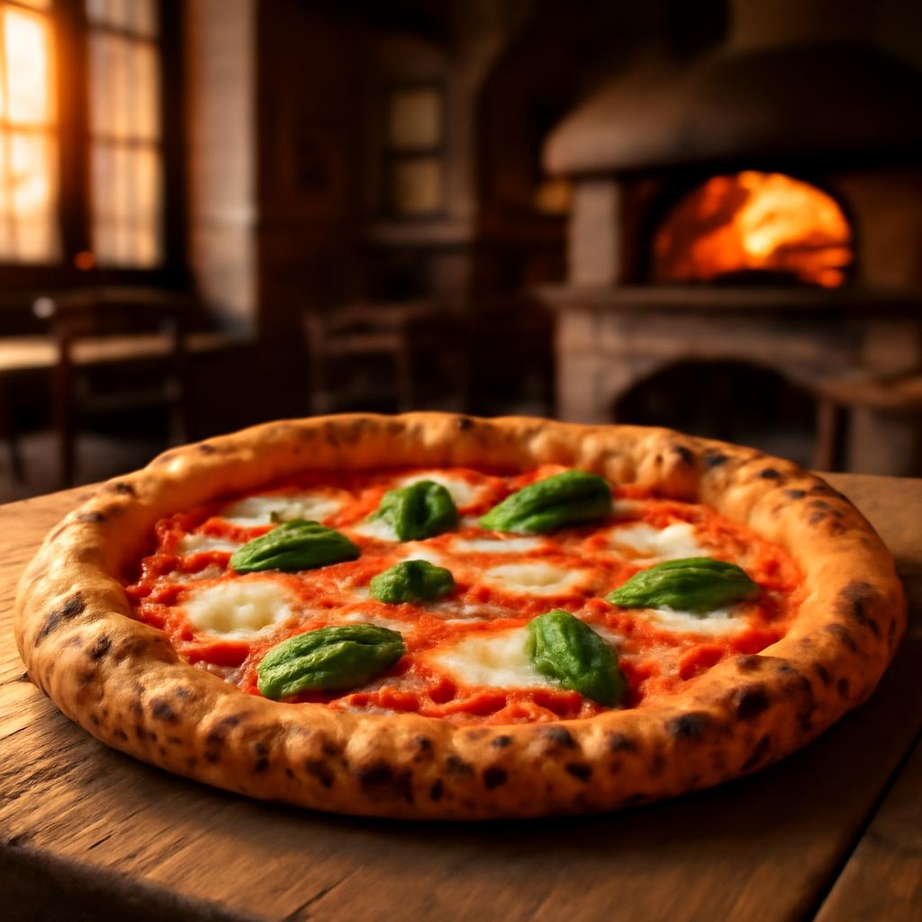 Neapolská pizza margherita z pece v pražské pizzerii