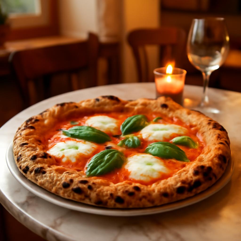 Neapolská pizza s mozzarellou a bazalkou v pražské pizzerii