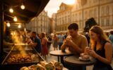 Street food stánek v centru Prahy v létě