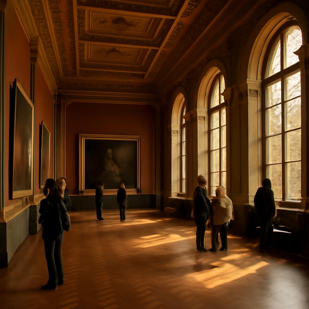 Interiér pražské galerie s podzimním světlem