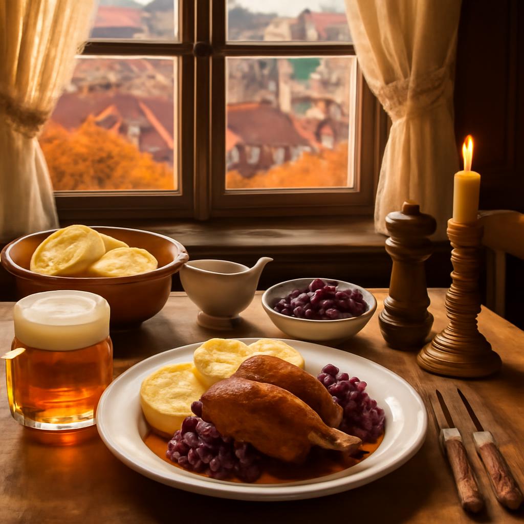 Nedělní oběd v pražské restauraci: pečená kachna s knedlíkem a zelím