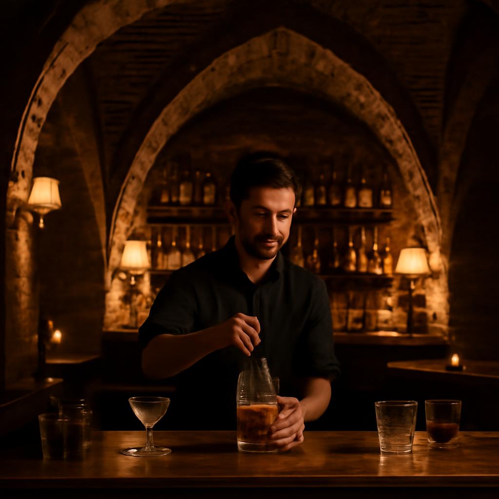 Koktejlový speakeasy bar v pražském gotickém sklepě