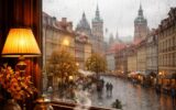 Útulná pražská kavárna za deštivého podzimního dne
